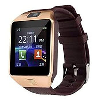 "Gold Color Sim , Memory and Bluetooth Supported Touch Smartwatch-DZ09 "