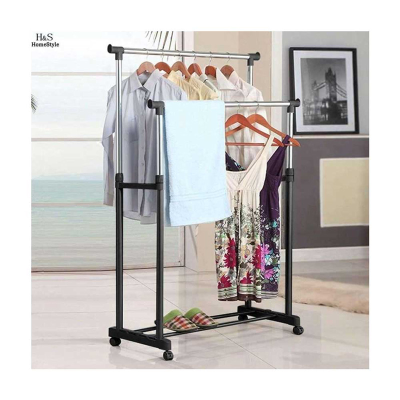 Double pole telescopic clothes rack adjustable double pole telescopic stainless steel clothes rack high quality