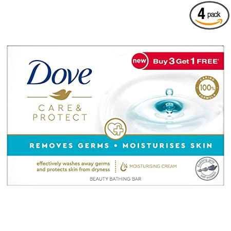 Dove Care & Protect Bathing Bar - Removes 99% Germs & Moisturises Skin, Plant-Based Cleansers, 100 g (Buy 3 Get 1 Free)