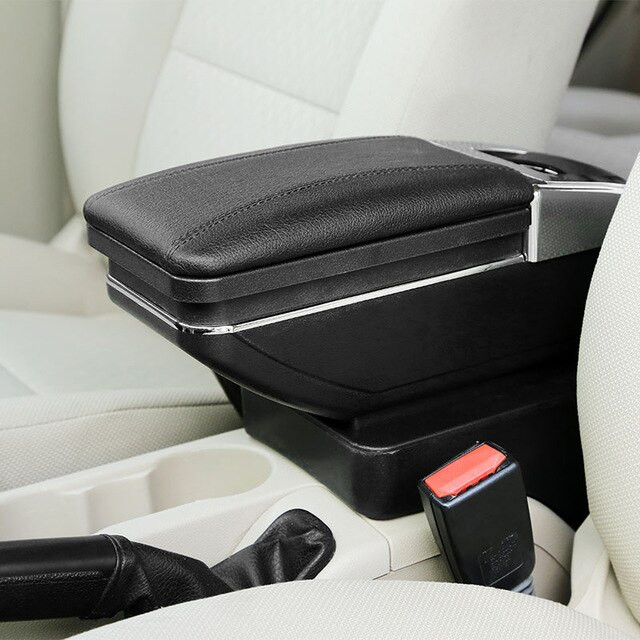 Universal Car Armrest Console Box Artificial Leather- Black