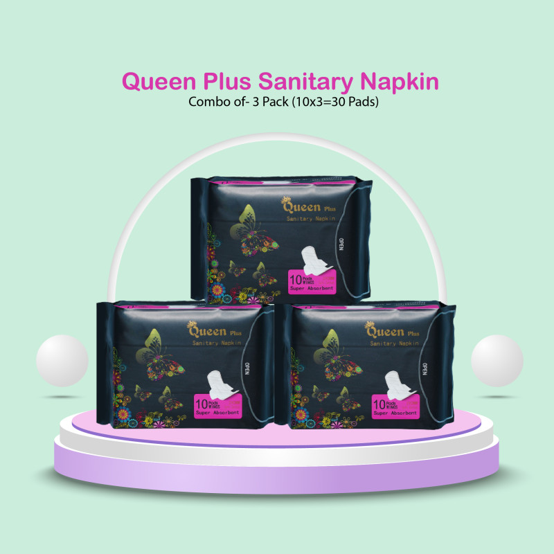 Queen Plus Sanitary Napkin Combo of- 3 Pack (10x3=30 Pads)