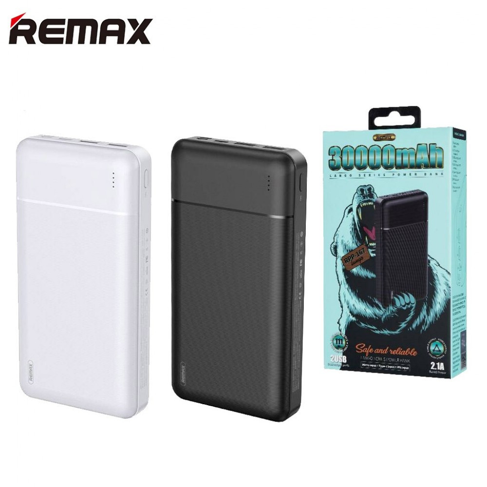 REMAX RPP-167 30000MAH LANGO SERIES SAFE & RELIABLE 2.1A POWER BANK 3 INPUTS 2 OUTPUTS LED INDICATOR