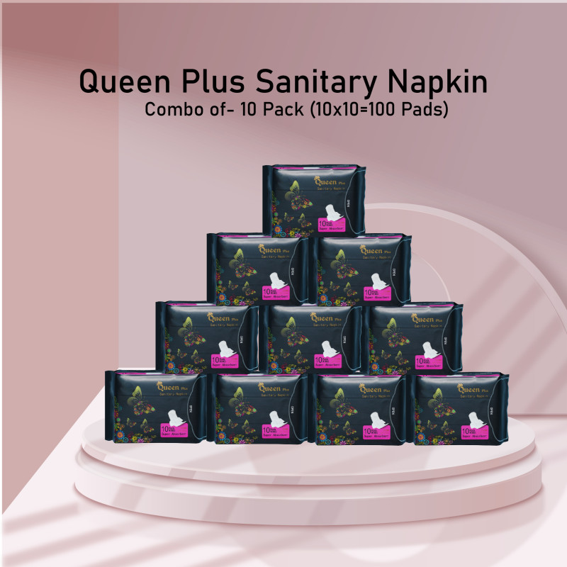 Queen Plus Sanitary Napkin Combo of- 10 Pack (10x10=100 Pads)