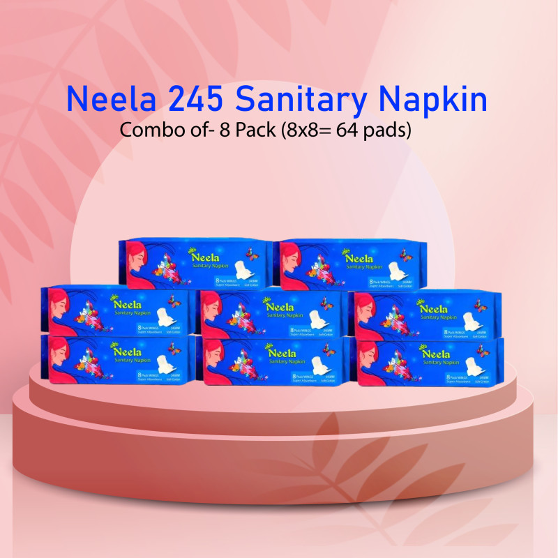 Neela 245 Sanitary Napkin Combo of- 8 Pack (8x8= 64 pads)