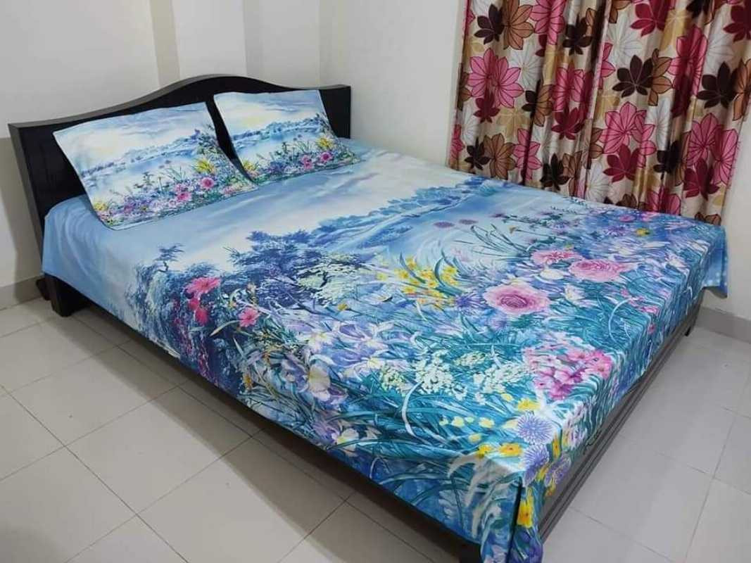 Sky Blue Flower Print King Size Bed Sheet