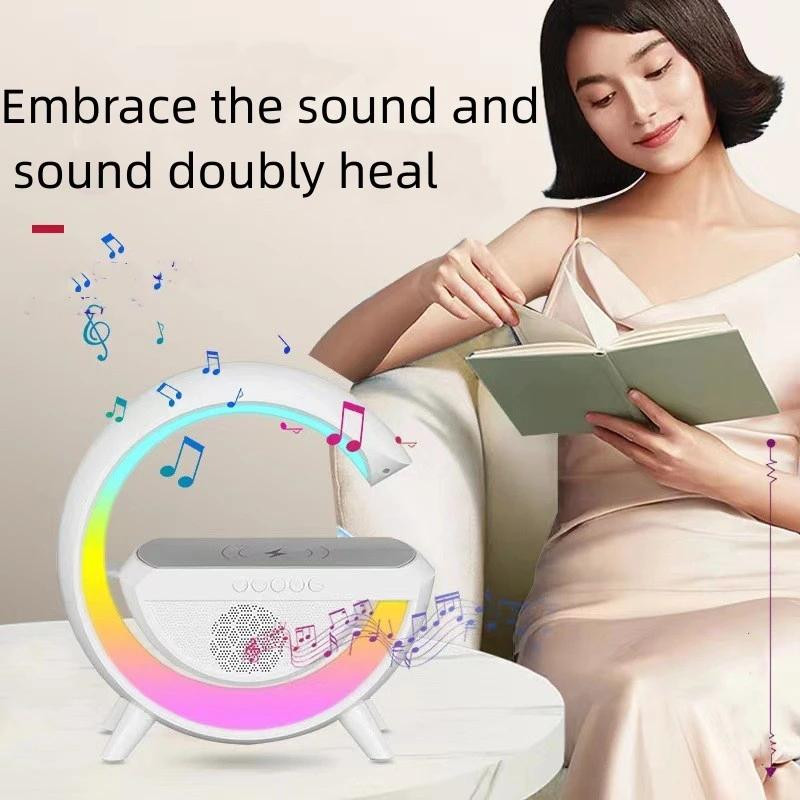 New Big G Smart Colorful Atmosphere Light Mobile Phone Wireless Charge Creative BT Speaker 3 in 1 Bedside Night Light For Gift