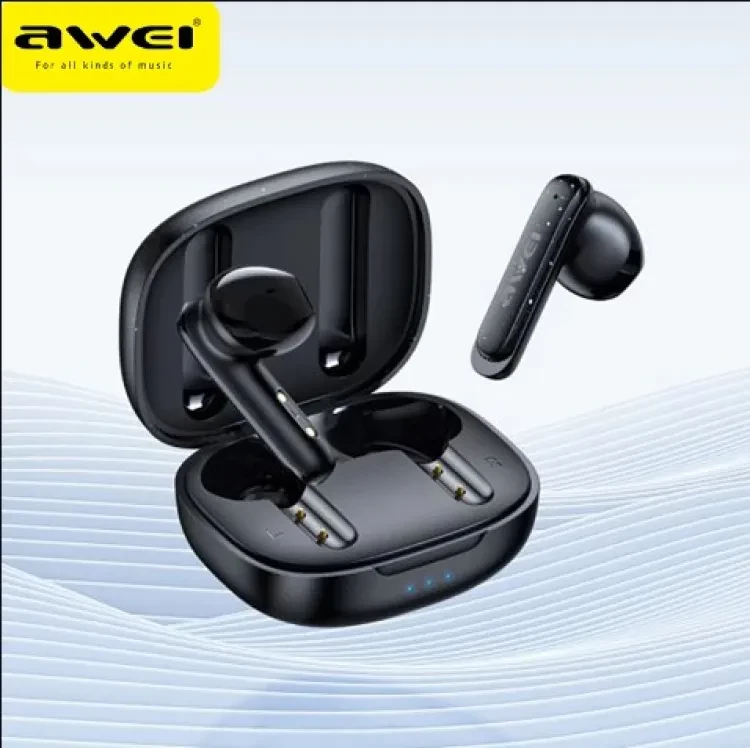 Awei T66 Bluetooth 5.3 Earphones TWS Wireless Earbuds Stereo Sports Earhook Headphones ENC Noise Reduction With Dual HD Mic