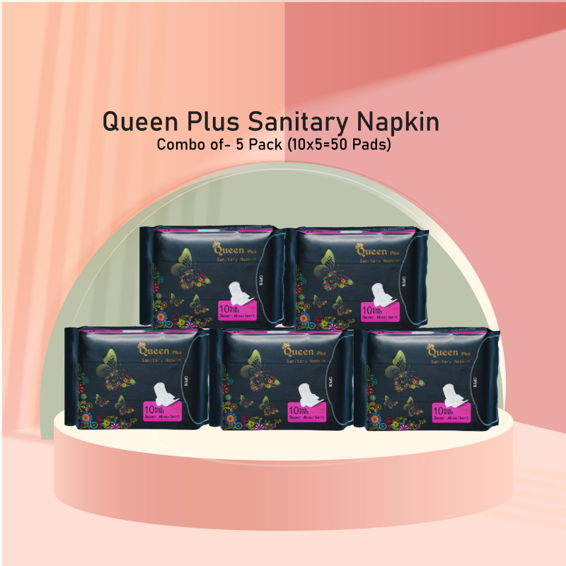 Queen Plus Sanitary Napkin Combo of- 5 Pack (10x5=50 Pads)