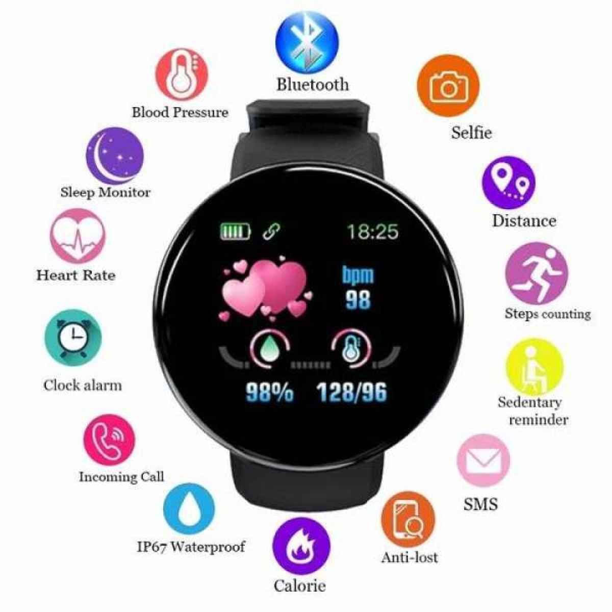 D18 New 2023 Style Wireless Bluetooth App Control fitness Tracker Smart Watch-With Charger Port