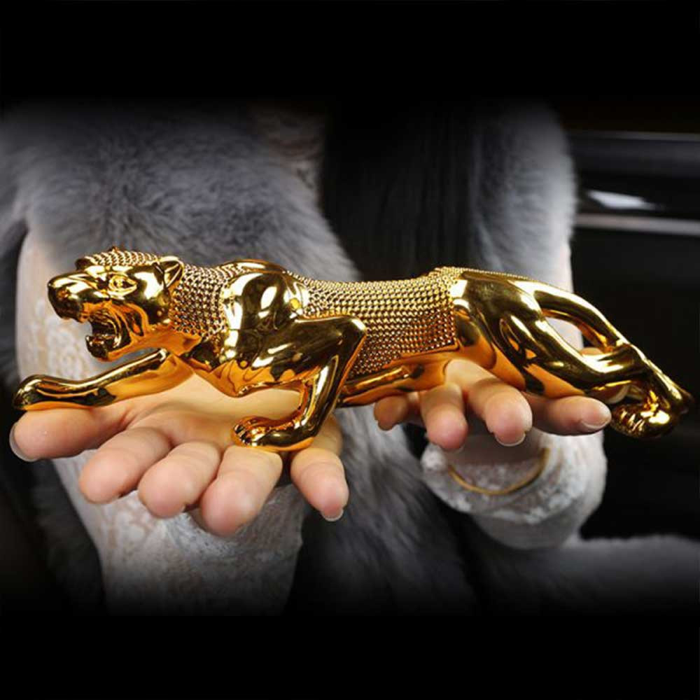 Golden Jaguar Car Dashboard Showpiece 26cm