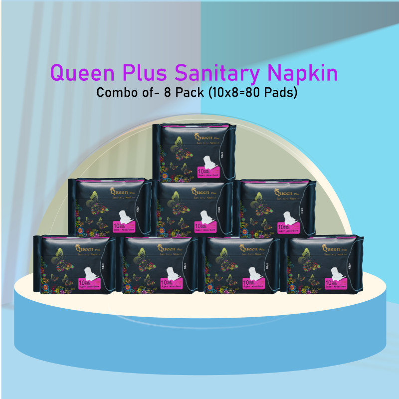 Queen Plus Sanitary Napkin Combo of- 8 Pack (10x8=80 Pads)