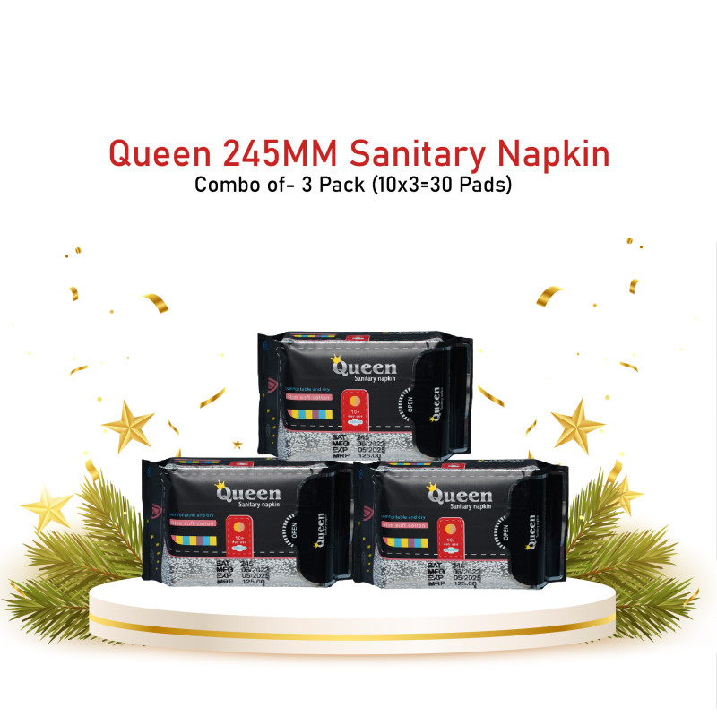 Queen 245MM Sanitary Napkin Combo of- 3 Pack (10x3=30 Pads)