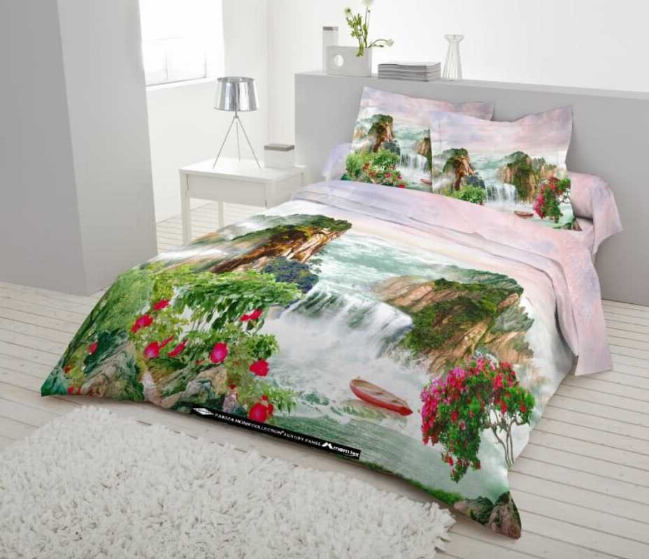 King Size Cotton Bed Sheet with Scenery