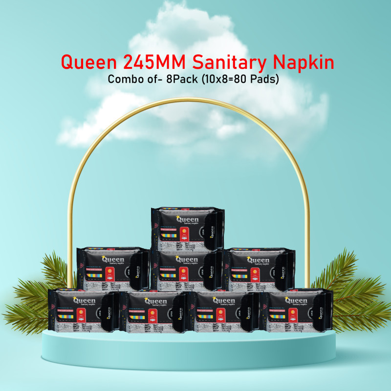 Queen 245MM Sanitary Napkin Combo of- 8 Pack (10x8=80 Pads)